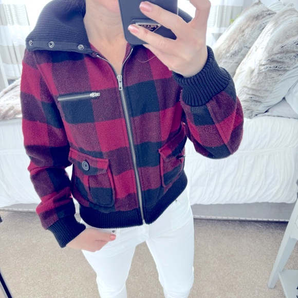 Heritage Jackets & Blazers - Heritage Large Buffalo plaid red and black coat wool jacket with silver hardware